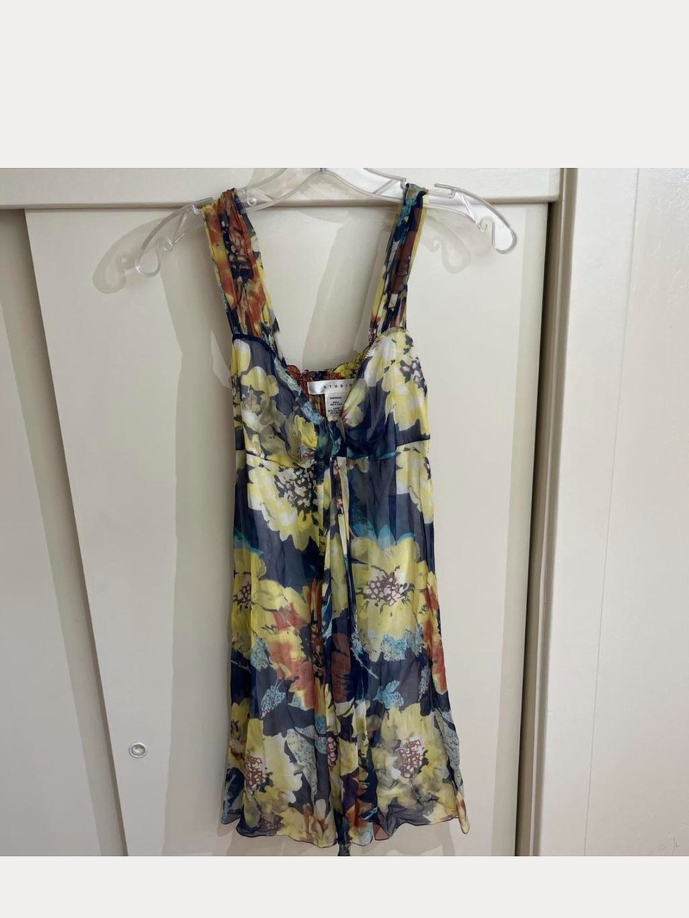 Studio M Yellow and Navy Floral Babydoll Tank